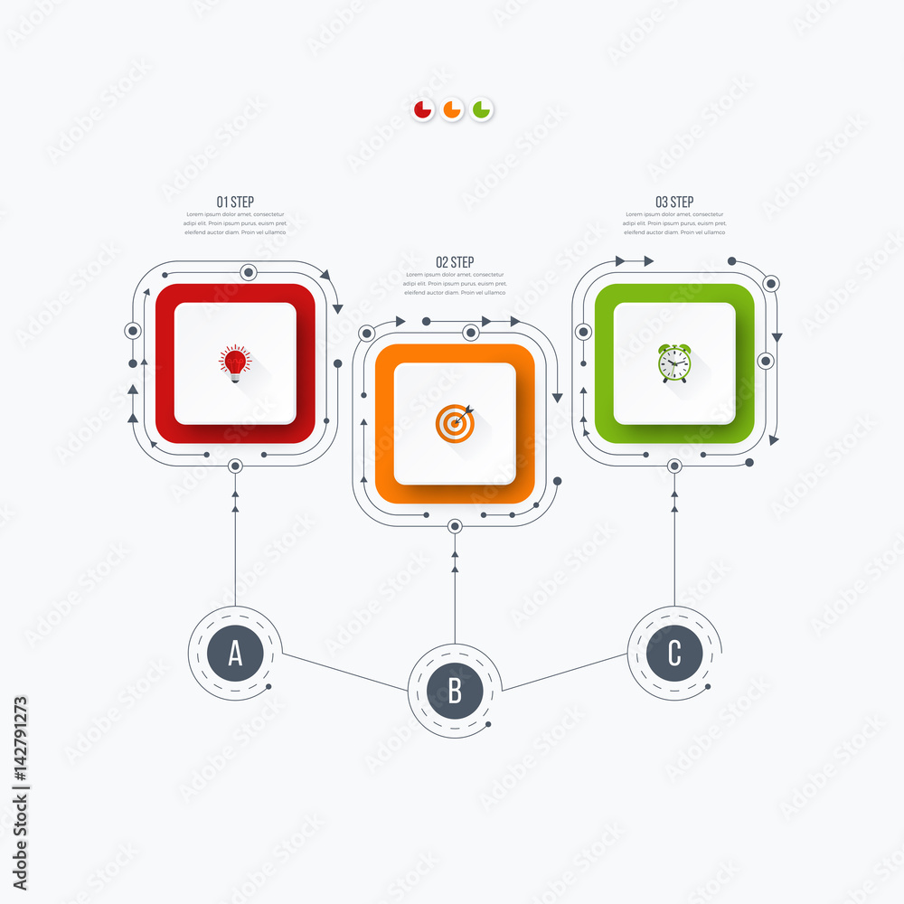 Infographics template 3 options with square Infographics template 3 options with square