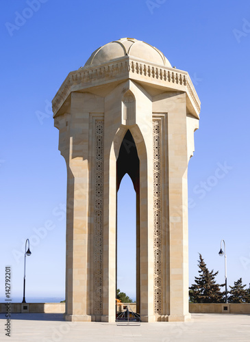 Eternal fire on the Shaheed Avenue of those killed in the war. Mountainous park of the city of Baku, Azerbaijan. March 2017 photo