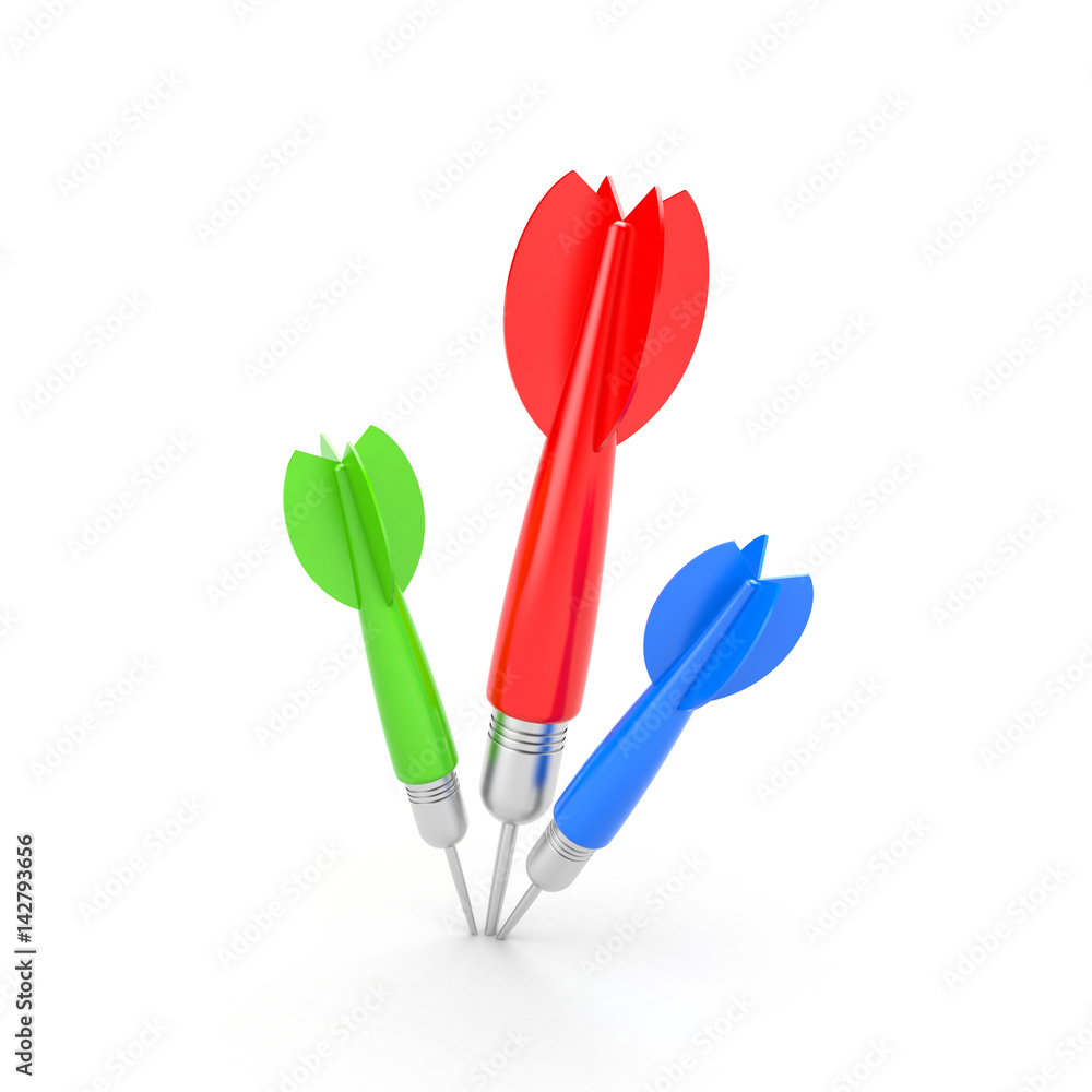 Colored darts on white background. 3d illustration Colored darts on white background. 3d illustration