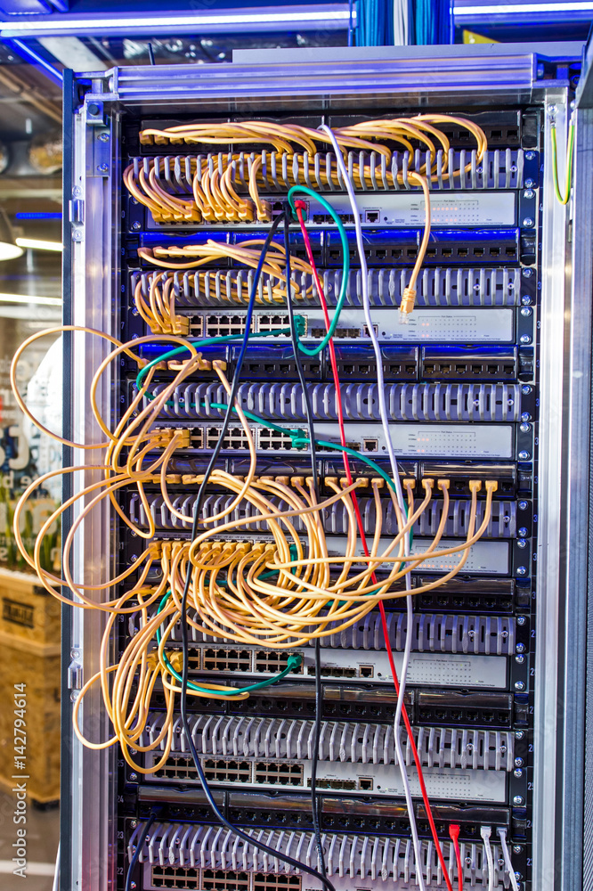 Brug for ambition Ældre borgere server rack and Internet Wire Stock Photo | Adobe Stock