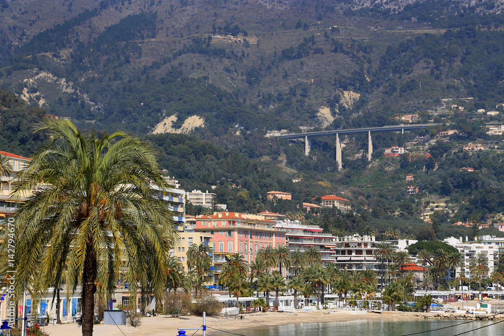 View of Menton city, French Riviera, France