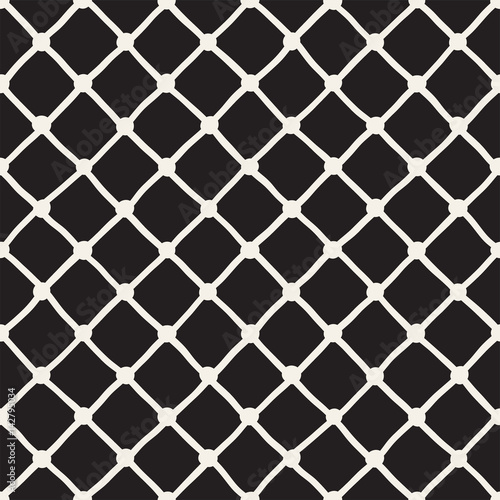 Vector Seamless Pattern. Abstract Background With Brush Lines. Monochrome Hand Drawn Geometric Shapes Texture