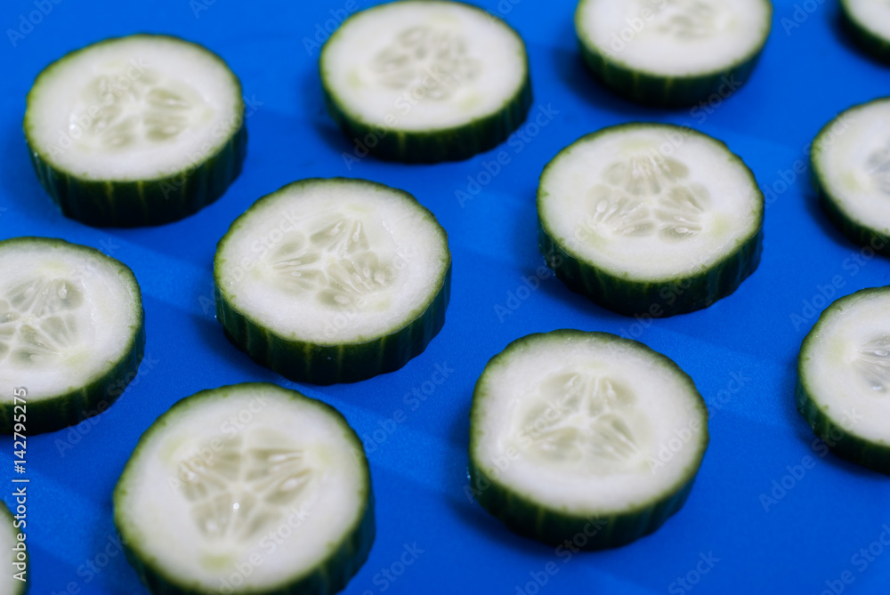 The pattern of cucumber on blue background, The pattern of cucumber on blue background,