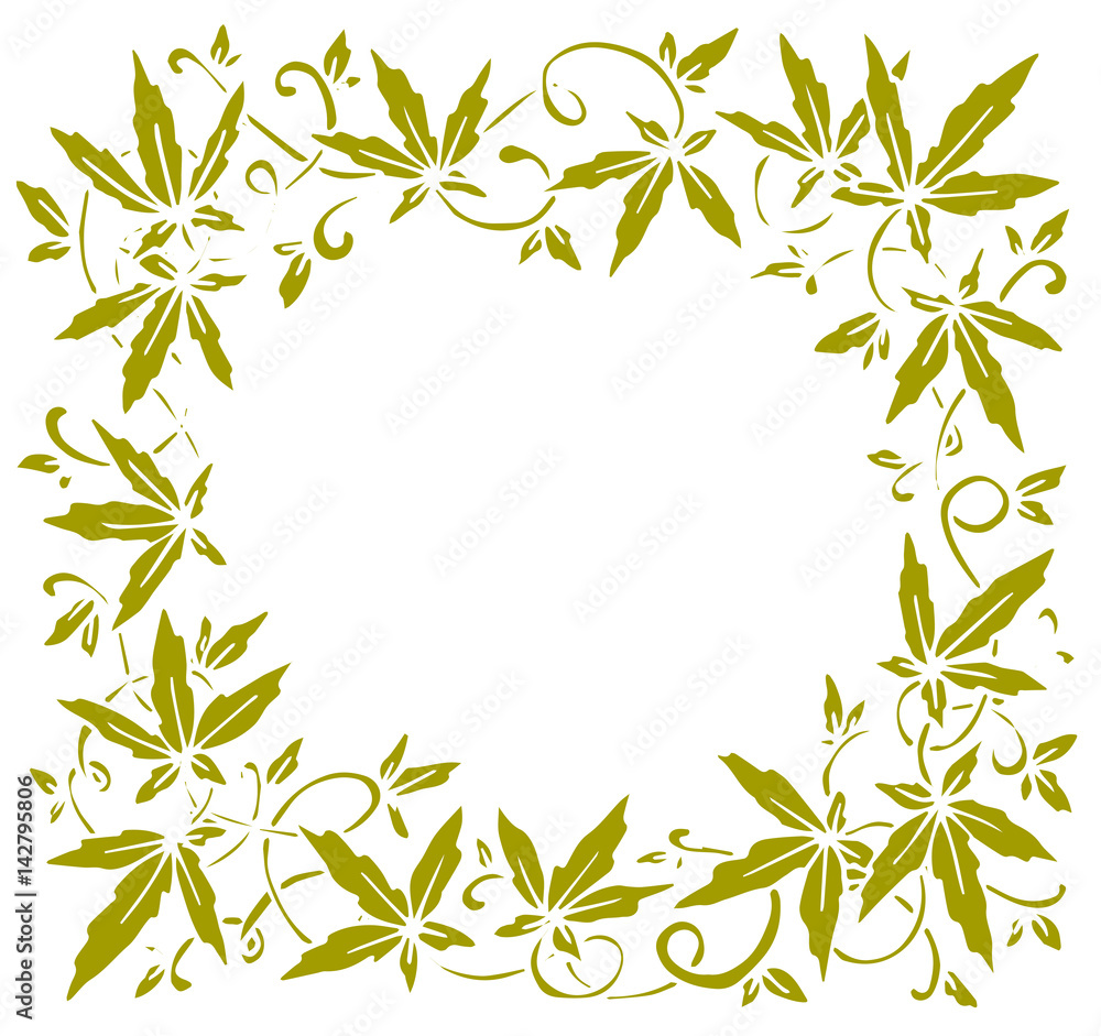 Floral ornament frame. Lefrs cannabis. Marijuana vector image