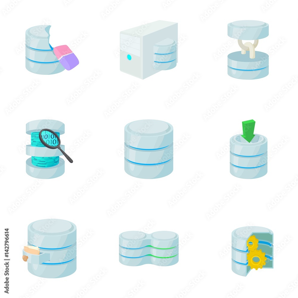 Data cloud icons set, cartoon style Data cloud icons set, cartoon style