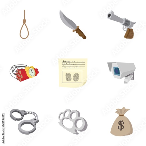 Robbery icons set, cartoon style