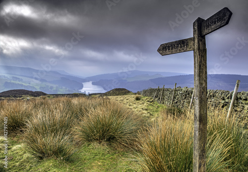 Принти на полотні footpath sign on moorland in Derbyshire
