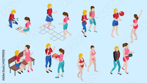 Friends isometric icons set footage