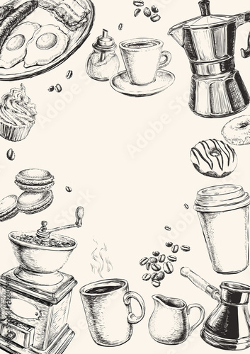 Breakfast Hand Drawn Set Vector illustration