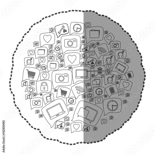 sticker monochrome circular pattern formed by computer icons vector illustration