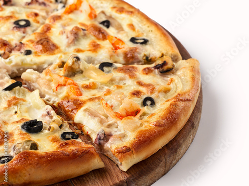 piece of pizza with shrimp isolated