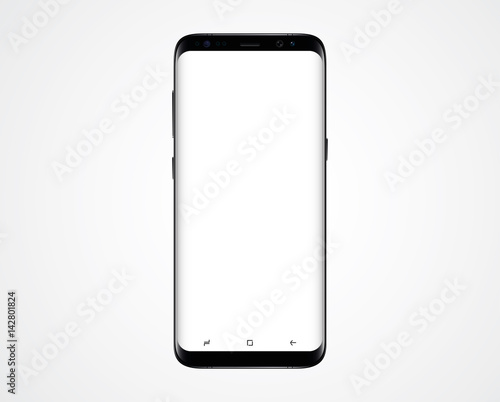 Modern realistic black smartphone with white blank screen.