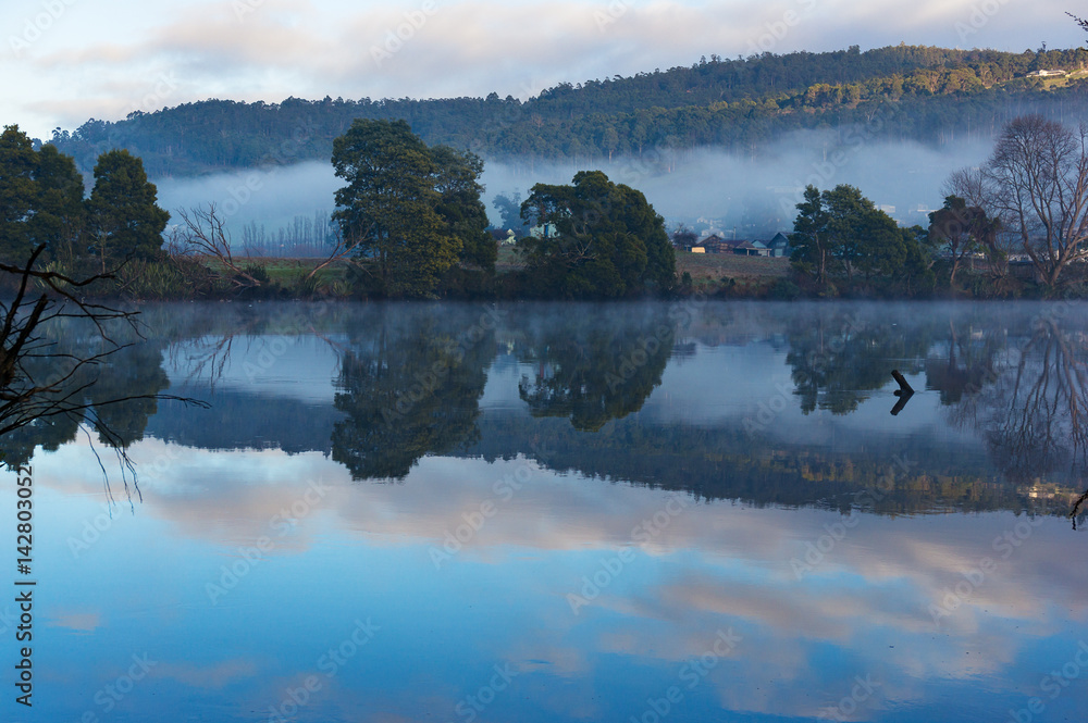 Fototapeta premium Beautiful river landscape on calm day