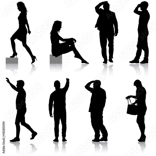 Set Black silhouettes of beautiful man and woman on white background. Vector illustration