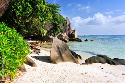 Source d'Argent, Beach on island La Digue, Nature of the Seychelles