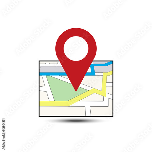 Search pointer on map icon navigation flat color icon isolated on white