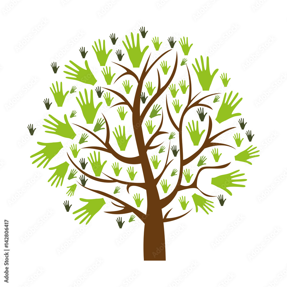 Naklejka kolor tła drzewa z liści w kształcie rąk wektorowych ilustracji
