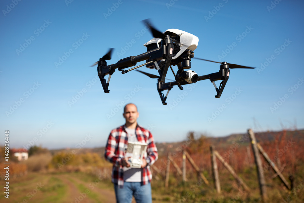 Drone hovering over vineyard Drone hovering over vineyard
