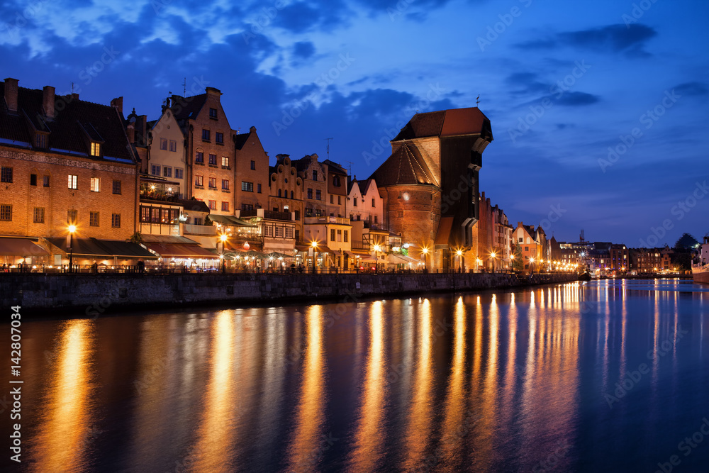 Gdansk Old Town Skyline at Night in Poland