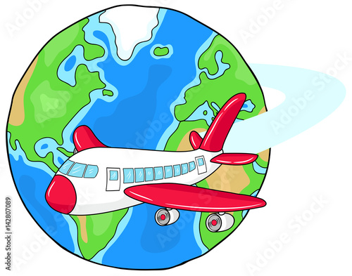 Ein Flugzeug fliegt um die Welt Vektor-Illustration