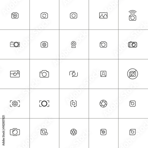 line photo camera icons. photography set use for different applications