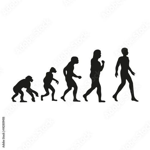 Man evolution. Silhouette progress growth development. Neanderthal and monkey, homo-sapiens or hominid, primate or ape with weapon spear or stick or stone. Vector illustration