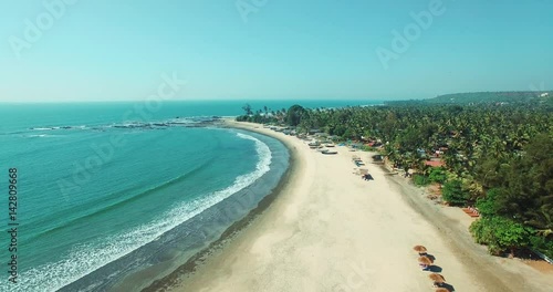 Aerial view of beach in Mandrem Goa, India.