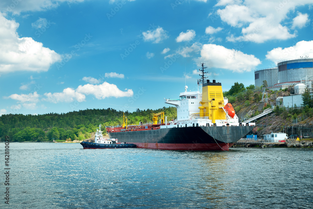 Tanker in the port in Sweden in summer