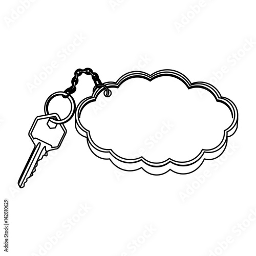 silhouette metal key with keyring in cloud shape vector illustration
