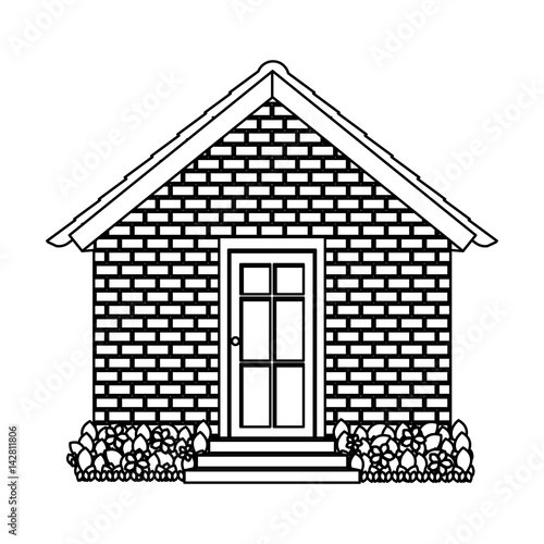 silhouette comfortable facade house with garden without windows vector illustration © grgroup