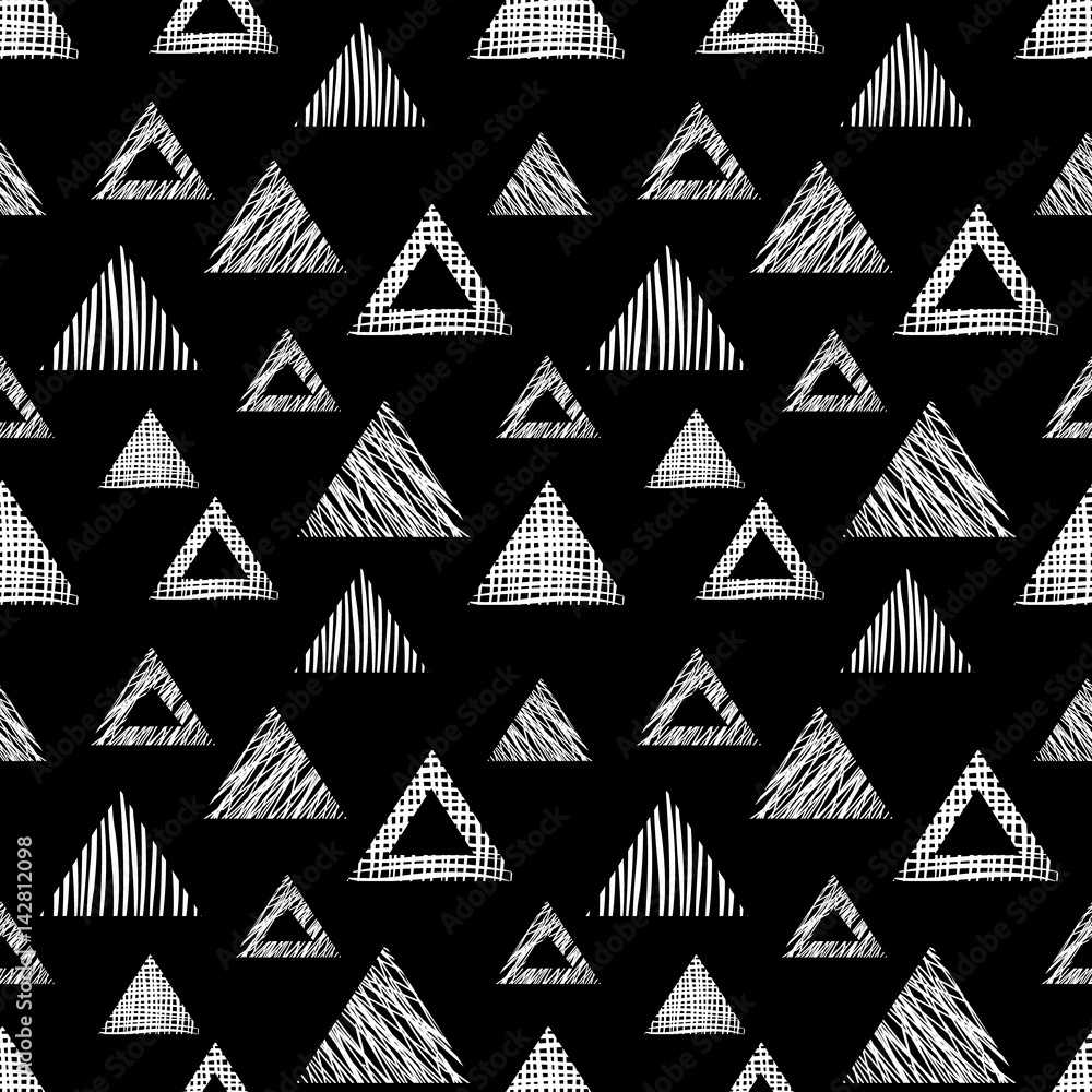 Seamless vector geometrical pattern with triangle . Pink endless background with hand drawn textured geometric figures. Graphic illustration Template for wrapping, web backgrounds, wallpaper, surface Seamless vector geometrical pattern with triangle . Pink endless background with hand drawn textured geometric figures. Graphic illustration Template for wrapping, web backgrounds, wallpaper, surface