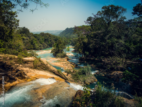 Tropic blue water river in the forrest, Chiapas, Mexico