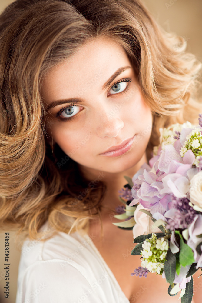 the bride in a Bathrobe in the morning