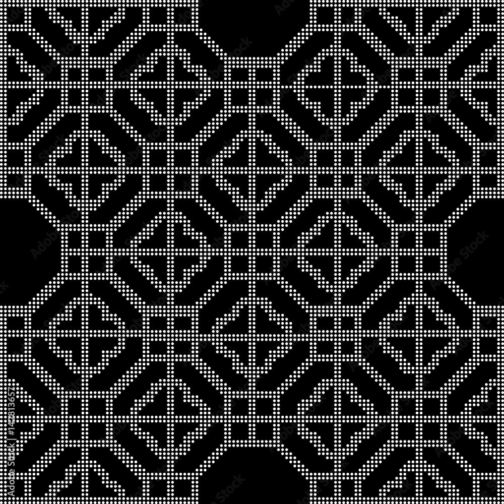 Halftone round black seamless background polygon square cross lattice