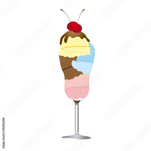 colorful realistic ice cream glass cup with cherries vector illustration