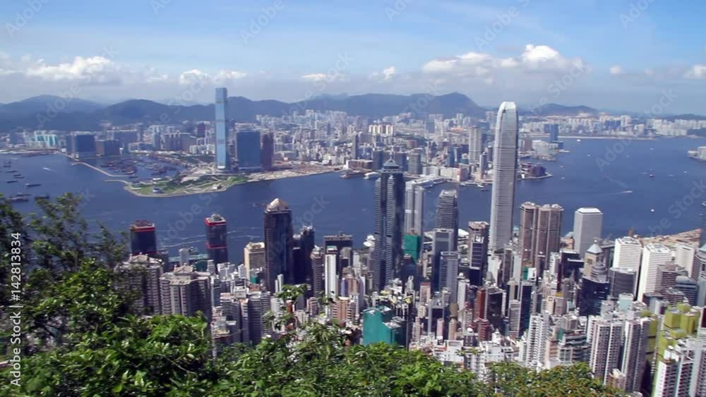 custom made wallpaper toronto digitalHong Kong skyline (panning)-Central District, Victoria Harbor, Victoria Peak, Hong Kong Island and Kowloon, Hong Kong.