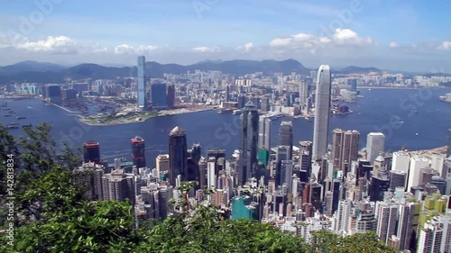 Wallpaper Mural Hong Kong skyline (panning)-Central District, Victoria Harbor, Victoria Peak, Hong Kong Island and Kowloon, Hong Kong. Torontodigital.ca