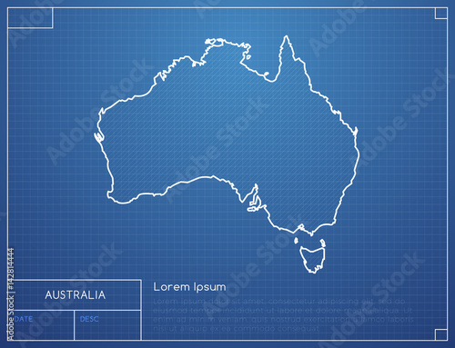 Bluperint drawing with map of Australia vector illustration