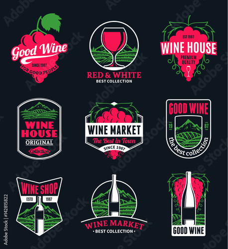 Vector wine logo, icons and design elements