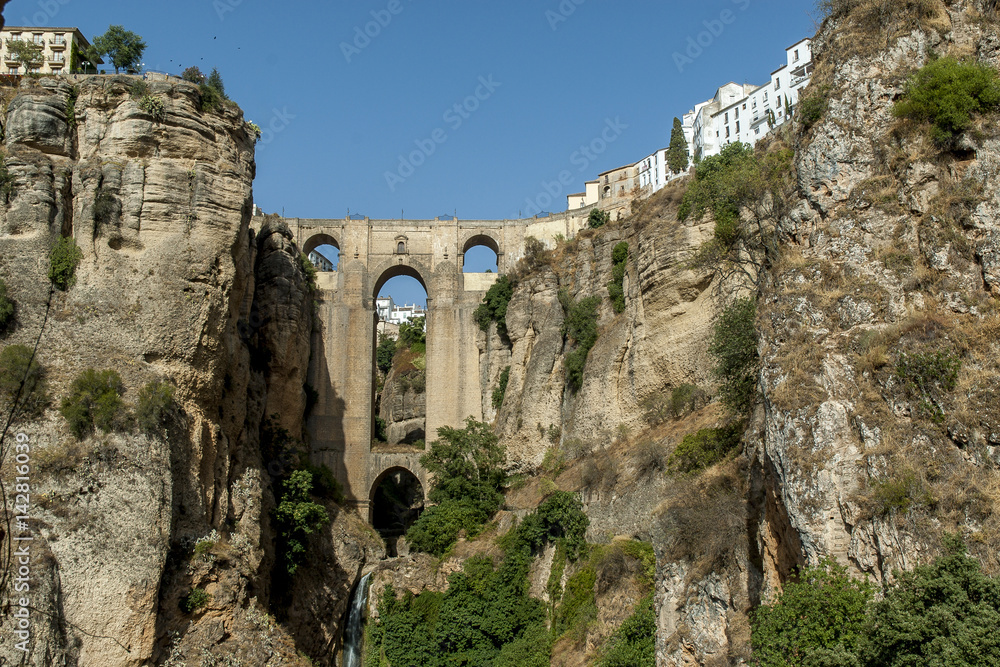 sight of the new bridge in the Ronda  town, Malaga, Andalusia in Spain