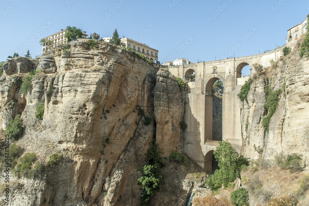 sight of the new bridge in the Ronda  town, Malaga, Andalusia in Spain