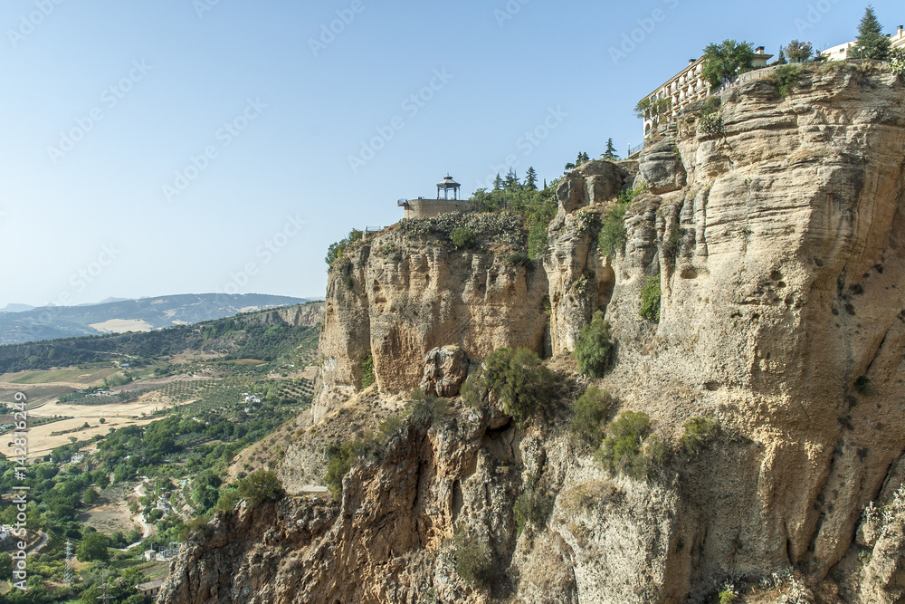 scenery of the cliffs of the town of Round, Malaga, Spain.