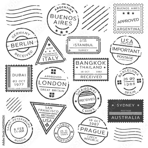 Monochrome Retro Postage Stamps Set
