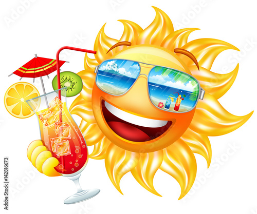 Happy sun drinking a cocktail and having fun at the beach