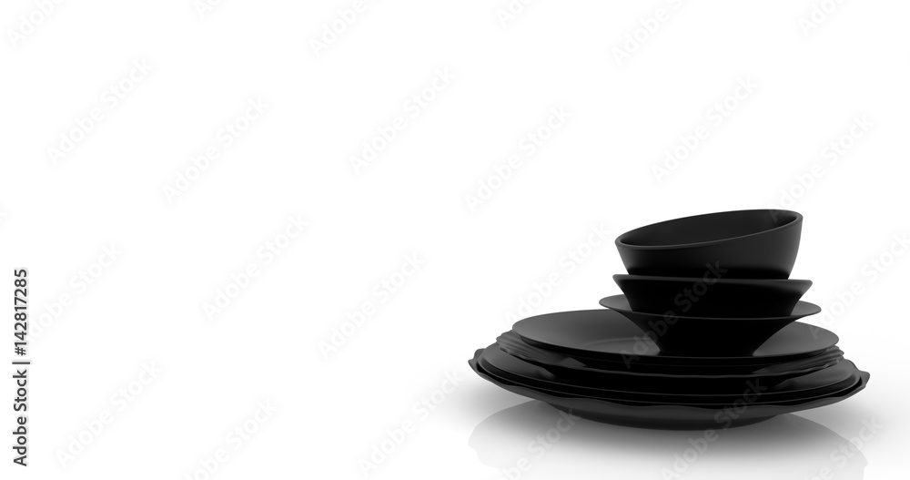 Empty black dish and cup on white background. Empty black dish and cup on white background.