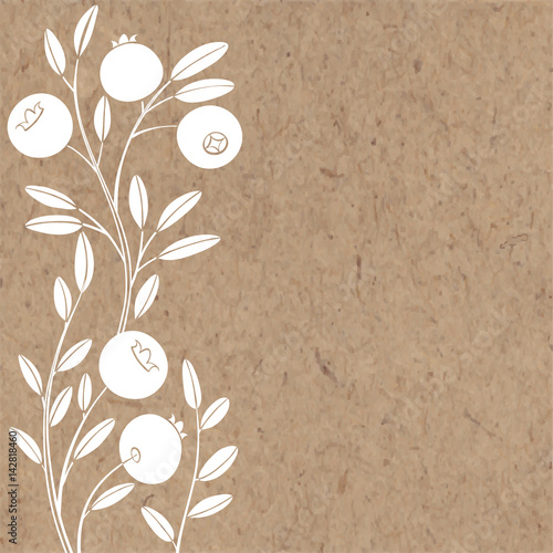 Floral background with cranberry and place for text. Vector illustration on a kraft paper.