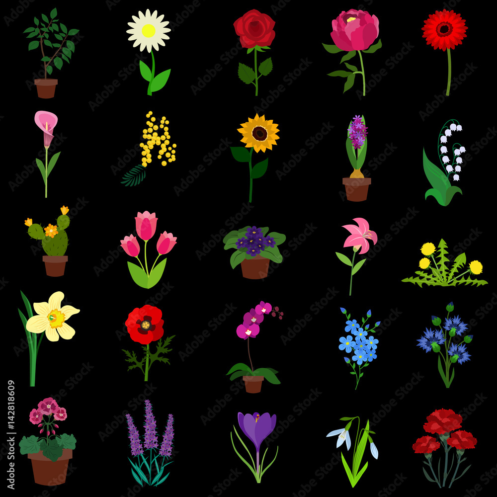 Flowers flat icon set Flowers flat icon set