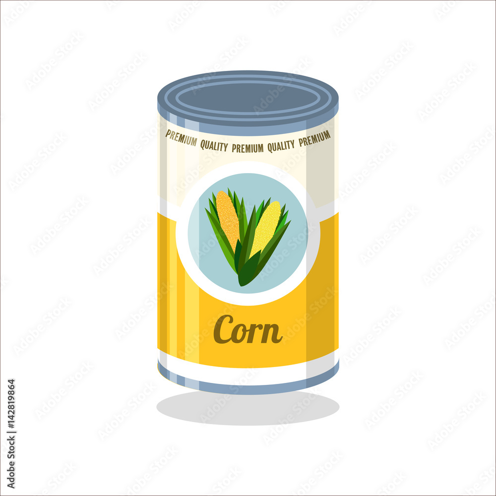 Tin Vector illustration Retro tin can with corn on white background Tin Vector illustration Retro tin can with corn on white background