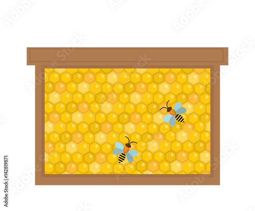 Honeycomb in wooden frame icon, flat style. Isolated on white background. Vector illustration, clip-art