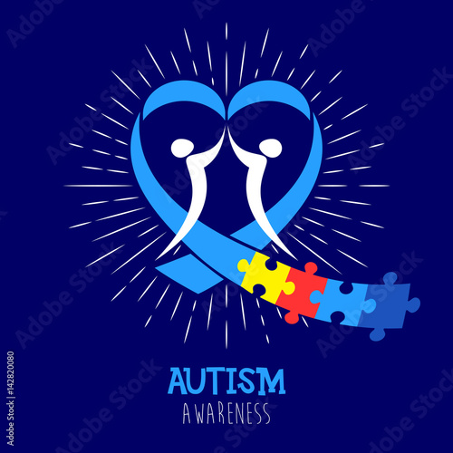 World autism awareness day. Heart puzzle ribbon vector design sign. Symbol of autism. Medical flat illustration. Health care badge